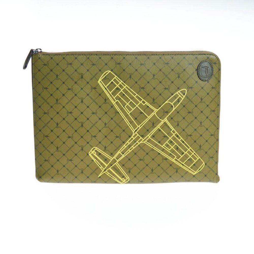 Trussardi Plane Design Pouch Men Green Clutches